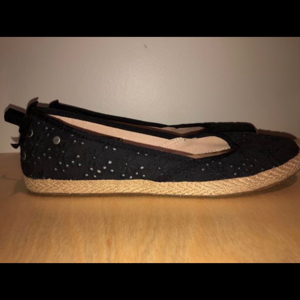 UGG Black Embroidered Flats